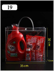 2PCS Transparent Soft PVC Gift Tote Packaging Bags with Button Hand Loop Clear Plastic Handbag Cosmetic Bag