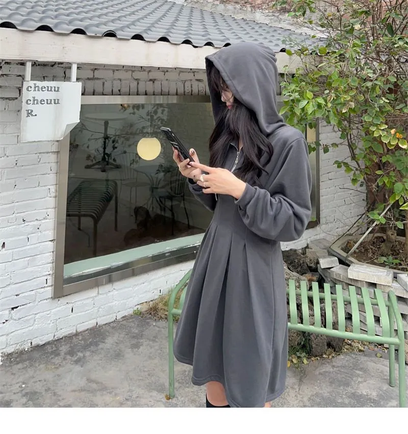 Hoodie Dress Women Plus Size 5XL 150kg 2022 Autunm New Zipper