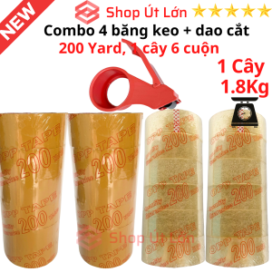 Combo 4 cây băng keo trong đục 200yard kèm dao cắt 1 cây 1.8kg lõi giấy 5mm chiều rộng cuộn 47cm 1 cây có 6 cuộn