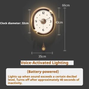 FFBH Large Wall Clock Unique Silent LED Clocks Modern Luxury Pointer Voice Controlled Lighting Watch Wall Living Room Decorations 8N6Y2