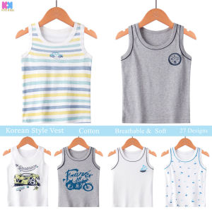 1-11Years Childrens Cartoon Car Robot Pattern Korean Pure Cotton Breathable Navy Wind Leisure Vest boys Loose Comfortable Home Vest