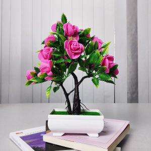 Azgalery PBP134 / Tanaman Hias Plastik Pot Bunga Mawar Buatan Ornamen Hiasan Dekorasi Ruangan Rumah Artificial Roses Flower / COD