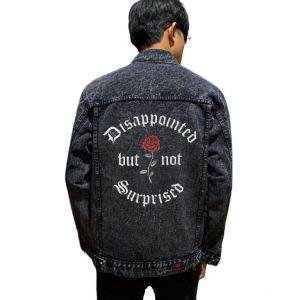 Jaket Jeans Printing Sablon Pria - SANDWASH HITAM DISAPPOINTED