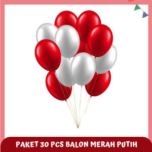 Paket 30 pcs Metalik Merah Putih HUT RI / Balon Dirgahayu RI