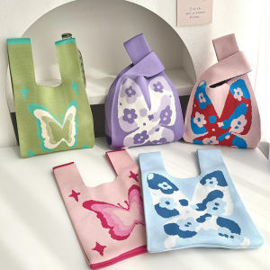 Women Handmade Knitted Small Handbag Casual Wrist Bag Versatile Shopper Mini Tote Bag Student Reusable Shoulder Bag Daily Use