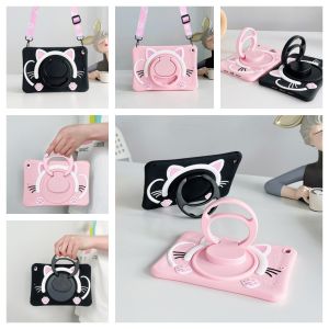 Cho không khí Apple iPad Pro 11 M2 M4 10th 9th 8th 7th 10.9 "10.2" 5th 6th Air Pro 5th 4th 3rd 9.7 "10.9" 10.5 "11.0" Mini 2020 2021 2022 trẻ em Tablet Silicone giá đỡ cầm tay dễ thương mèo dây đeo trường hợp