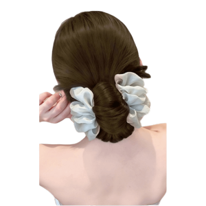 CHICNOOK ลายมัดย้อม วิกผมหัวมวยยุ่ง หมึกจีน วัสดุสังเคราะห์ ชิ้นผมปลอม ของตกแต่งผม ฟูฟ่อง หัวลูกบอลขนไก่ ผู้หญิง