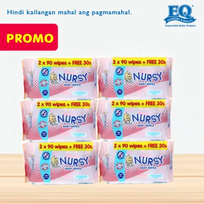 [PROMO PACK] Nursy Wipes Powder Scent 90 pulls - 12 Packs with FREE 30 pulls 6 Packs