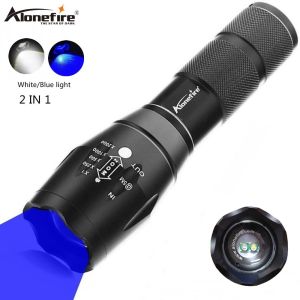 Alonefire G700-WB LED Flashlight 2In1 White+Bule Light Camping Fishing Flash Focus Torch Shockproof and Waterproof Range 200M