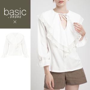 basic.ORDRE เสื้อแขนยาว Ruffle Bow Tie Blouse (Offwhite)