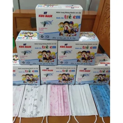 HỘP 50 CHIẾC KHẨU TRANG Y TẾ EM BÉ HT KIDS MASK MIX NHIỀU MÀU