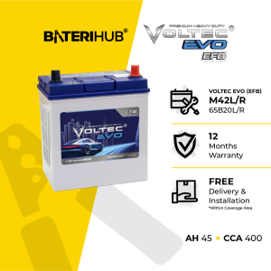 [ FREE INSTALLATION ] Bateri Kereta 65B20L 65B20R | M42L M42R | Voltec EVO EFB | Car Battery | Stop Start Car Battery | Perodua Myvi Eco Idle | Perodua Bezza Advance | Perodua Aruz Eco Idle | Nissan Serena Hybrid | M42 B20 | B20R | B20L BateriHub
