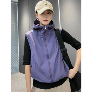 2023 hàng mới Golf mặc của phụ nữ trùm đầu vest Áo cardigan không tay dây kéo Hàn Quốc áo khoác Jacket ngoài trời áo quần áo