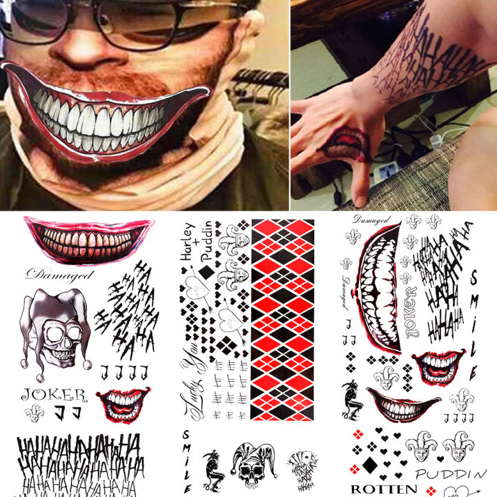 Amazon.com : 6 Sheets Joker & Harley Quinn Tattoos, Realistic & Last Long  Halloween Fake Temp Tattoo Sticker for Men Women Adults - All Versions -  Perfect for Halloween Cosplay Party Accessories :