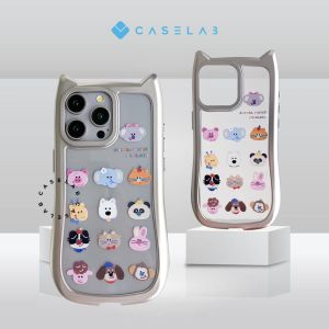 NEW 3D CASE ! HIERA 3D CUTE CAT AND PUPPY CASE FOR IPH COMPATIBLE FOR  IP 15 PROMAX 15 PRO 15 PLUS 15 14 PROMAX 14 PRO 14 PLUS 14 13 PROMAX 13 PRO 13 12 PROMAX 12 PRO 12 11 PROMAX 11 SOFTCASE 3D EAR ELECTROPLATED SILVER MATTE CUTE ANIMAL
