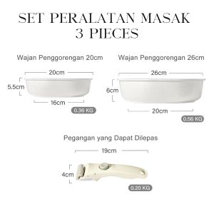 GIPP Set Wajan Penggorengan Keramik Anti-Lengket 3/5/11 Pcs Gagang Dapat Dilepas Untuk Semua Kompor Bebas PFAS & PTFE & PFOA