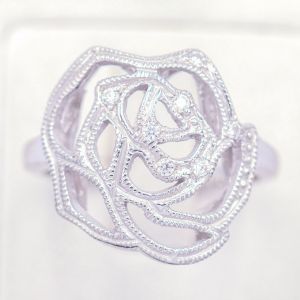 Lucky Gems แหวนเงินแท้ 925 เพชร CZ ชุบโรเดียม แหวนดอกไม้ ฉลุ  LKM680