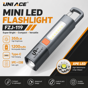 Ultra-Bright LED Flashlight-Rechargeable& with Hook & ZoomCOB Side Light for HikingCamping Outdoor