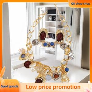 ✨QK shop✨ Retro Luxuriou Necklace Earrings Set Bohemian Resin Gemstone Beaded Jewelry For Women Party Gift