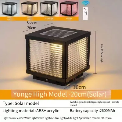 Vimite Outdoor Solar Column Waterproof LED Light 4 Color Light Automatic Sensor Garden Column Light Waterproof IP67 Garden Fence Light Remote Control House Gate Column Light Decorative Atmosphere Light
