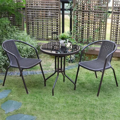 TREDEY Outdoor Furniture Garden Set 2 Chairs and 1 Table For BalconyPatioTerrace（Frame is dark brown）