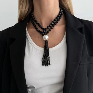 CHLOCH Adjustable Beaded Tassel Long Necklace Plastic/Resin Fashion Jewelry Sweater Chain Versatile Minimalist Charm Collar Choker Women Jewelry