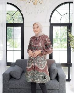 DRESS BATIK TUNIK TERBARU 2021 M L XL XXL 3L 4L - DRESS BATIK PREMIUM MODERN - DRESS BATIK KANTOR - GROSIR BATIK AHD - TUNIK - BAJU TUNIK