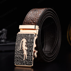 geegofirst Crocodile Patterned Mens Leather Belt with Auto Lock Buckle for Jeans
