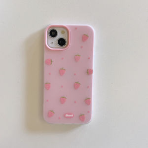 2-in-1 Jelly Pink Case for iPhone 11 12 13 14 15 16 17 Pro Max Full Screen Strawberry Anti-fingerprint Frosted Hard Cover iPhone 13 Case