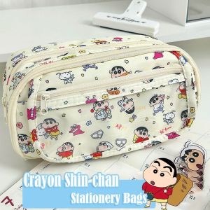 PICKIT หลายชั้น กระเป๋าใส่ปากกา ป้องกันคราบสกปรก เครยอนชินจัง กระเป๋าใส่เครื่องเขียน มัลติฟังก์ชั่ จุได้มาก ถุงเก็บสัมภาระ นักเรียนก็อก