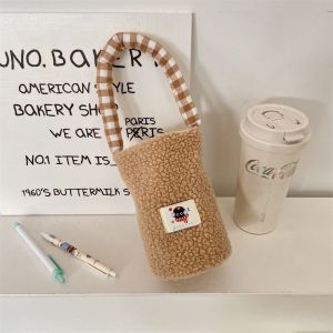 OPEAREY Protective Cover Water Bottle Bag Plush Plaid Mobile Phone Bag Portable Bottle Handbag Outdoor Activities