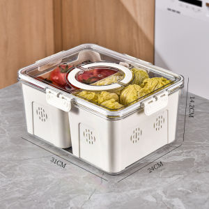 Kontainer Kulkas Tempat Kotak Penyimpanan Kulkas Makanan Dengan Saringan dan Tutup Transparan Penutup penyegelan Disegel Gesper Ganda Rak Dapur Sayuran Buah dan Daging Kotak Penyimpanan Beku