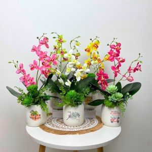 Bình lan hồ điệp giả - kèm chậu đầy đủ phụ kiện - Cây giả hoa lụa Decor trang trí nhà cửa