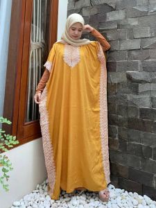 BISA COD Gamis Kaftan Arabia Adem Renda Tebal JUMBO LD 150 Busui friendly