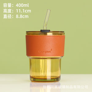 《411》 New Creative Bamboo Joint Glass Cup ins Wind   Large Capacity Straw Cup Coffee Mug Heat Insulated Anti-scald Office