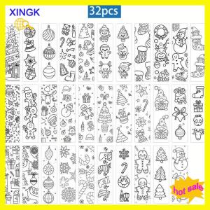 XINGK 32Pcs Christmas Cartoon Bookmarks Minimalist DIY Line Filling Blank Bookmark Decorative Page Markers Gift For Book Lover