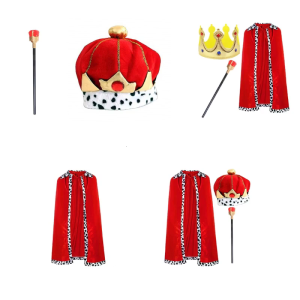 Kids Halloween King Cloak Crown Costume Set Children King Robe Cloak Cape & King Crowns Headband for Halloween Cosplays