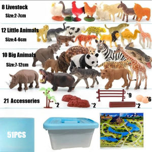 SKISOPGO  51pcs Wild Animal Toys with Storage Box Simulation Animal Model Kids Educational Toy