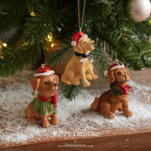 RUO R Creative Christmas Hat Dog Sculpture Sitting/Standing Position Puppy Deer Ornament Crafts Durable Christmas Ornament Ornament