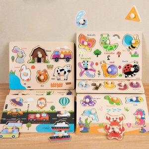 WEIHUIMEI จิ๊กซอว์เด็ก ของเล่นจุกไม้ เสริมพัฒนาการ ตัวต่อชิ้นเดียว สำหรับเด็กเล็ก 10แบบ ของเล่นไม้