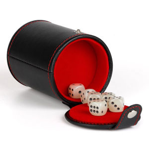 Bộ lon lắc xí ngầu 2 ngăn da Pu cao cấp tặng kèm 5 viên xí ngầu