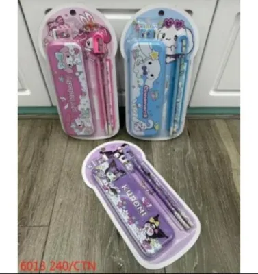 (6013/6016) STUDY SET STATIONERY + TEMPAT PENSIL KALENG MURAH MOTIF KARTUN