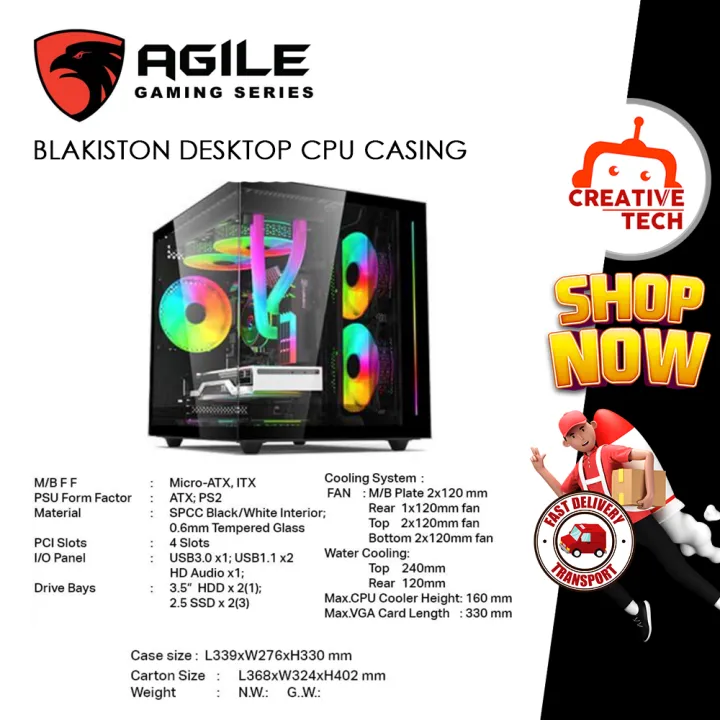 BLACK BLAKISTON DESKTOP CPU CASING AGILE GAMING SERIES (POWER LOGIC ...