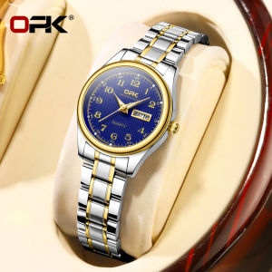 【ขายร้อน】Opk นาฬิกาหรูสำหรับผู้หญิงกันน้ำเดิม2023สไตล์เกาหลี Pawnable สแตนเลสสบายๆนาฬิกาสีทอง Multicolor คู่ปฏิทินส่องสว่าง