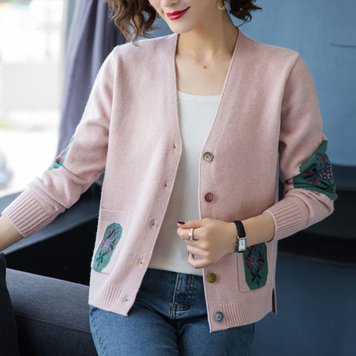 Korean Fashion Womens Denim Knitwear Sweaters Coat Loose Cardigan Jacket  Outwear