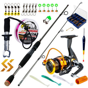 Sougayilang อุปกรณ์สำหรับตกปลาทั้งชุด คันเบ็ดตกปลา 6ฟุต 2ส่วน เบ็ดตกปลาพร้อม12BB คันสปิ้น ตกปลา รอก และสายเบ็ดตกปลาสแตนเลสควบคุมกรรไกร Snip คันเบ็ดตกปลา  อุปกรณ์ตกปลา