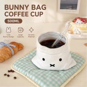 500ml Rabbit Ceramic Coffee Cup Cloth Bag Shaped Large Mouth Heat Resistant Microwave & Dishwasher