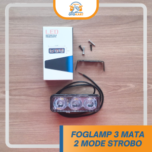 LAMPU TEMBAK LED 2 MODE STROBO 3 MATA 12V FOGLAMP MOTORMOBIL UNIVERSAL