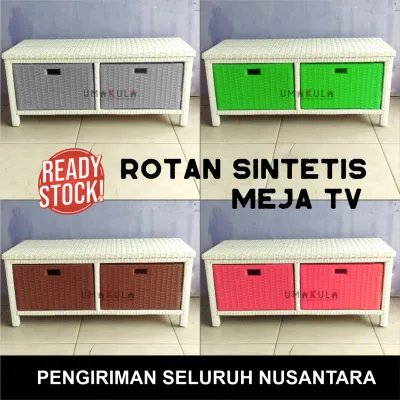 Rak Lemari Rotan Sintetis 7 Laci Buffet Bufet Meja TV 43 inci Ruang Tamu Minimalis Modern Terbaru