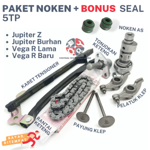 (PROMO) PAKET RANTAI KETENG JUPITER Z BURHAN 5TP YAMAHA (NOKEN AS MIO SPORTY + PLATUK + PAYUNG + STELAN TONJOKAN + RANTAI TEMENG + SIL SEAL KLEP + KARET LIDAH BANTALAN TENSIONER MOTOR VEGA R LAMA BARU OLD NEW / SATU SET RANTE BURUNG HANTU / 1 SET RANTAI G